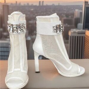 NEW Karl Lagerfeld BLAYZE White Wedding Gems Peep Toe Mesh Booties Sz 7 or 10